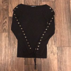 Zara boatneck knit, grommet sleeve sweater